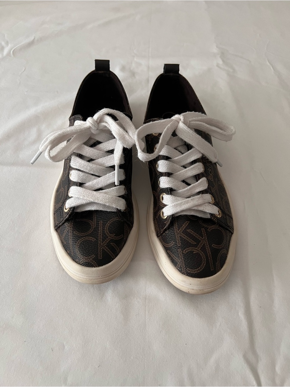 Calvin Klein Brown Monogram Low-Top Sneakers with White Laces
